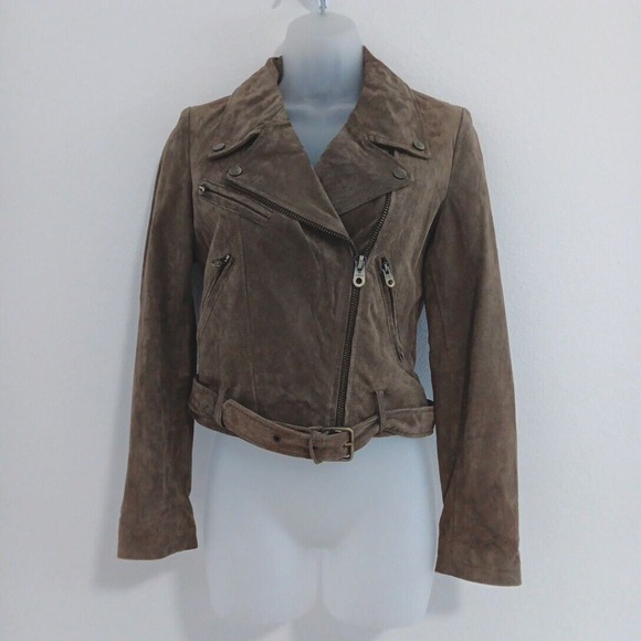 Vigoss Jackets & Blazers - Suede Jacket Womens SMALL Moto Beige Taupe Rock Y2K‎ Leather Khaki Grunge Biker